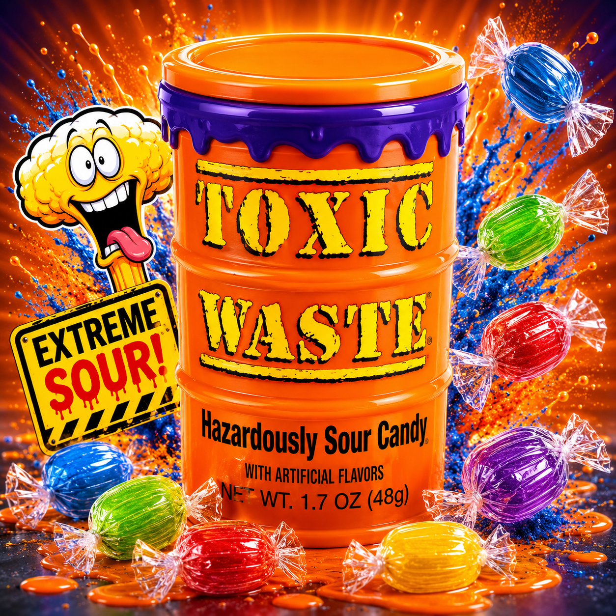 ChatGPT Image Jun 11, 2026, 03_18_31 PM Toxic Waste Hazardously Sour Candy – Orange Drum 42g - Image 1