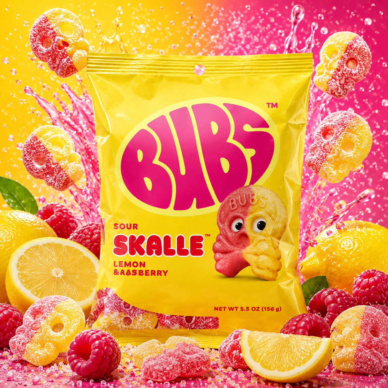 ChatGPT Image Jun 12, 2026, 09_03_35 PM Bubs Sour Skalle Lemon Raspberry 156g - Image 1