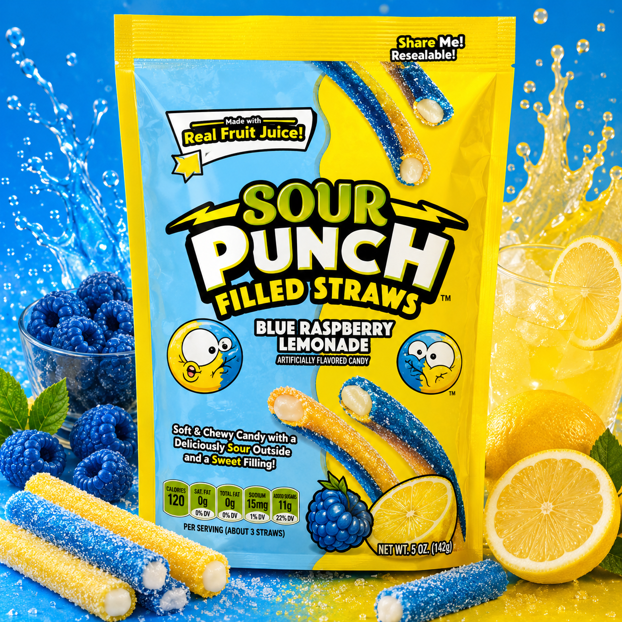 ChatGPT Image Jun 14, 2026, 03_34_06 PM Sour Punch Straws Blue Raz Lemonade 142g - Image 1