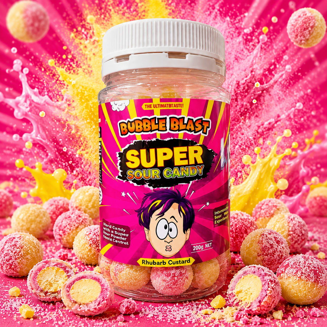 ChatGPT Image Jun 14, 2026, 10_40_44 AM Bubble Blast Super Sour Candy Rhubarb Custard 200G - Image 1