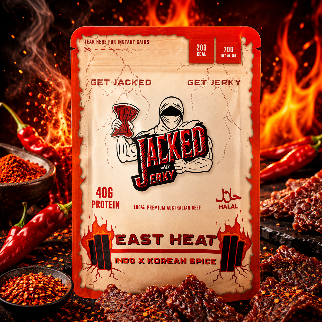 ChatGPT Image Jun 14, 2026, 11_11_35 AM Jacked With Jerky Beef Jerky East Heat 70g - Image 1