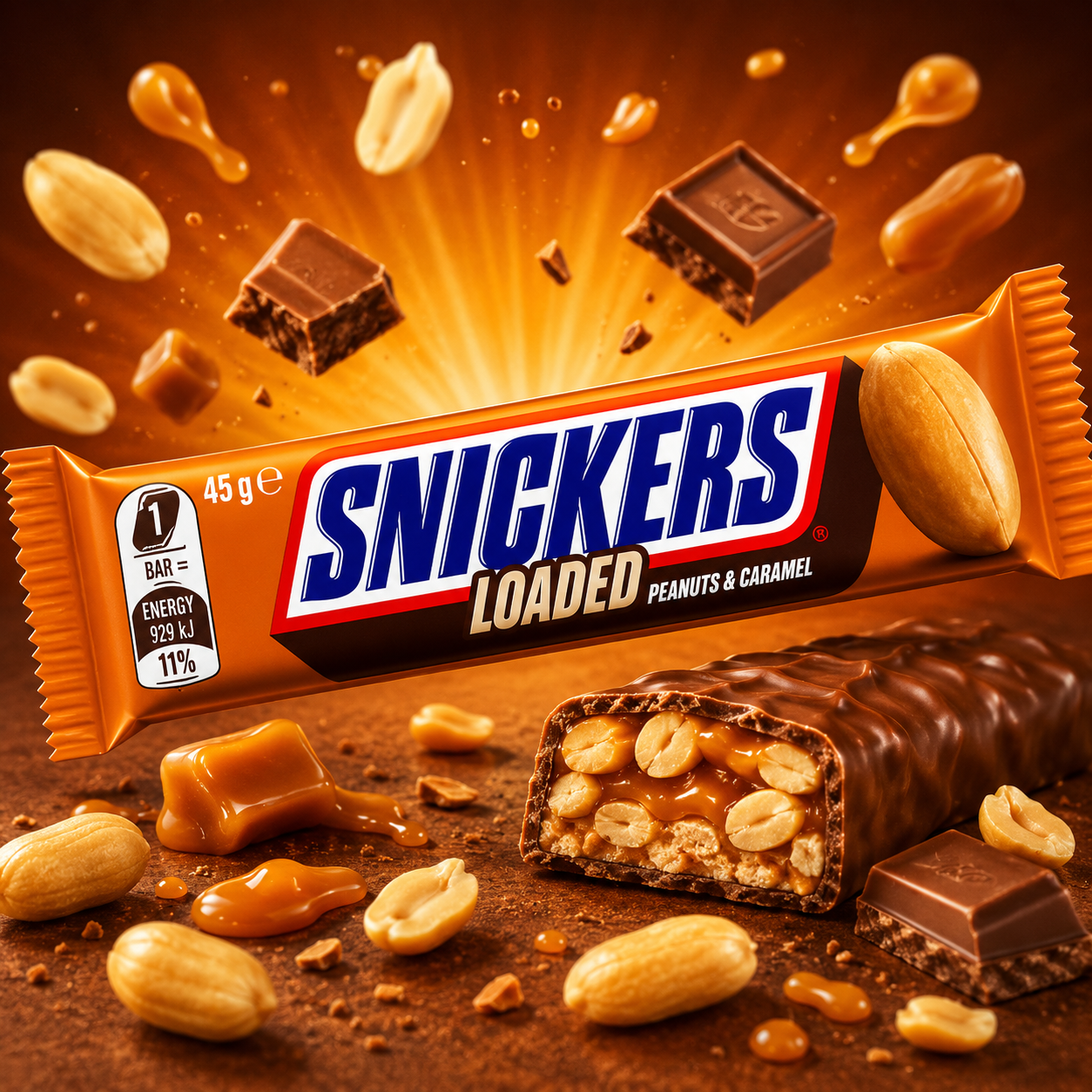 ChatGPT Image Jun 15, 2026, 07_18_56 PM Snickers Loaded Medium Chocolate Bar 45g - Image 1