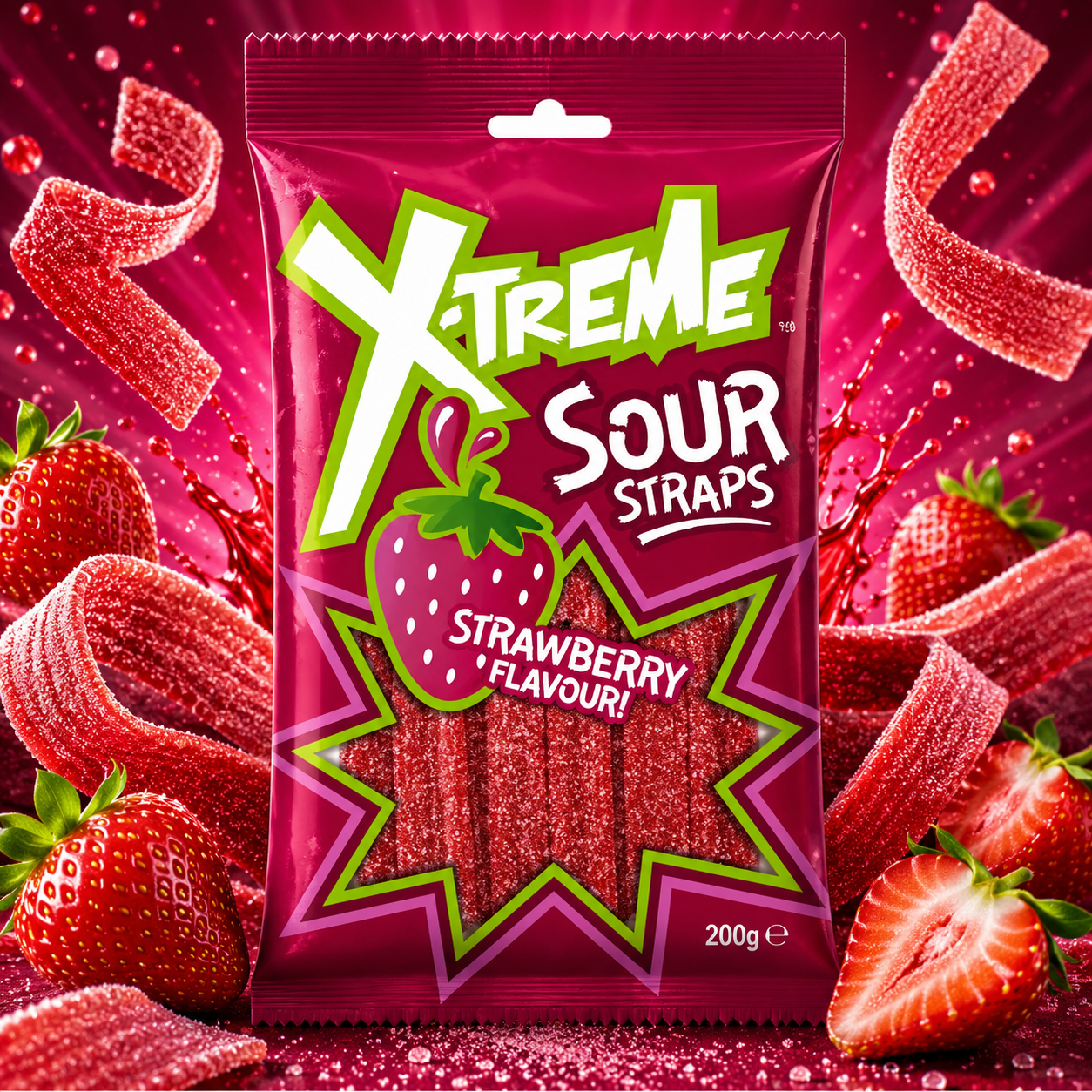 ChatGPT Image Jun 17, 2026, 03_36_01 PM Xtreme Sour Straps Strawberry 160g - Image 1