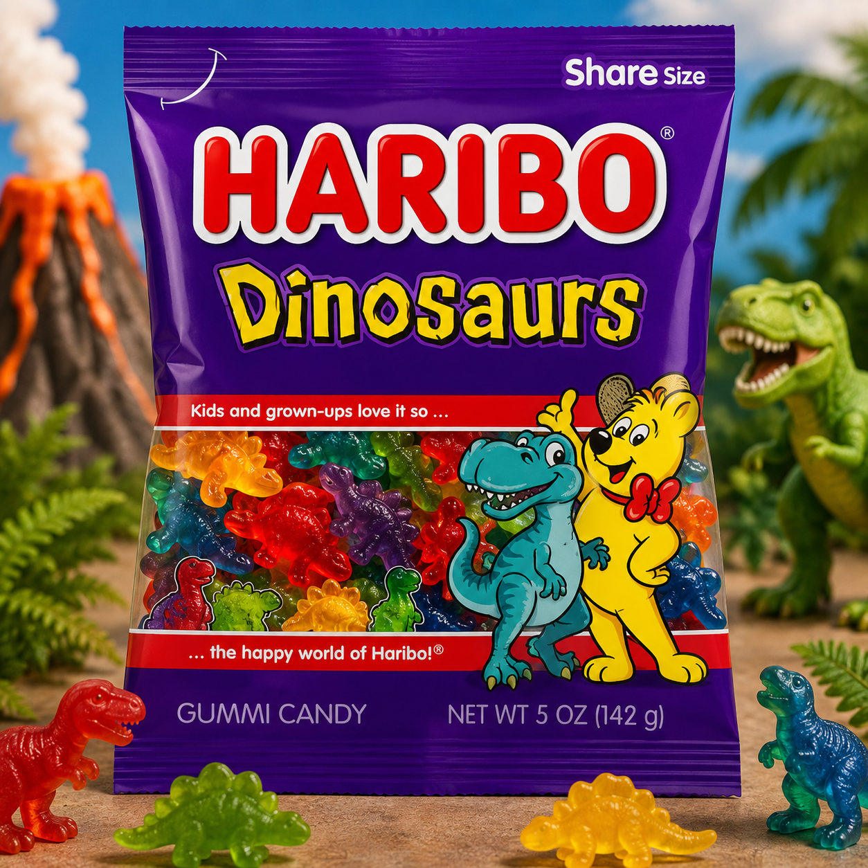 ChatGPT Image Jun 17, 2026, 10_09_32 PM Haribo Dinosaurs 142g lollie bag - Image 1